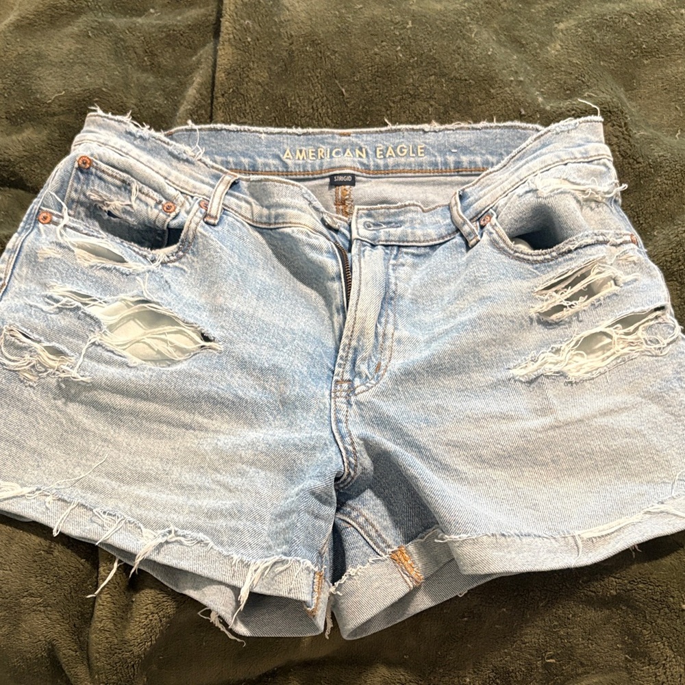 American Eagle Outfitters Ripped Light Blue Jean Shorts